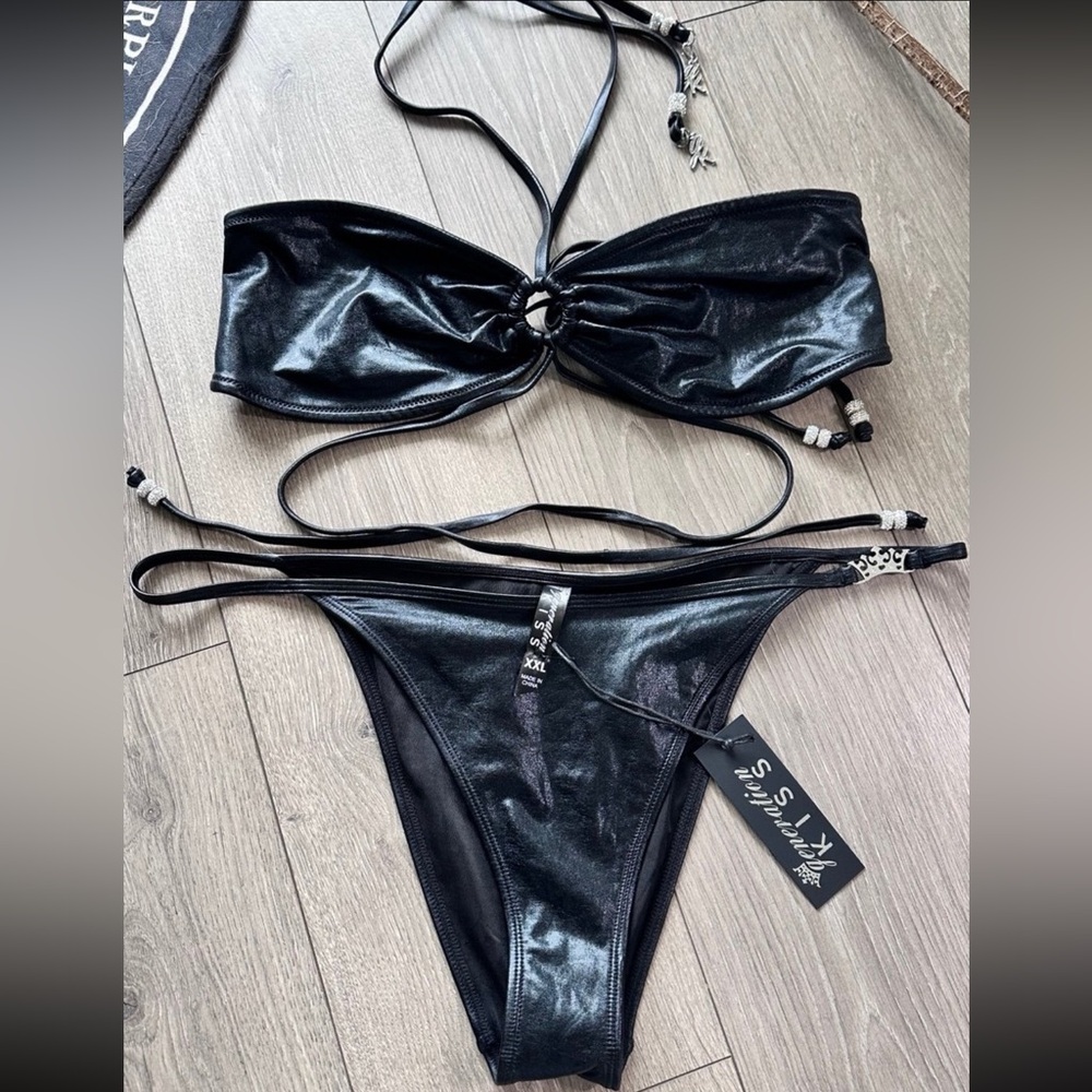 Dolls Kill Black Bikini with Silver Accent